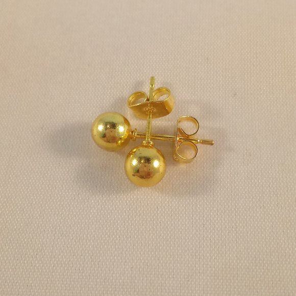 Mens 18K Yellow Gold Filled 6mm Ball Stud Earrings Party Gift - Picture 3 of 4
